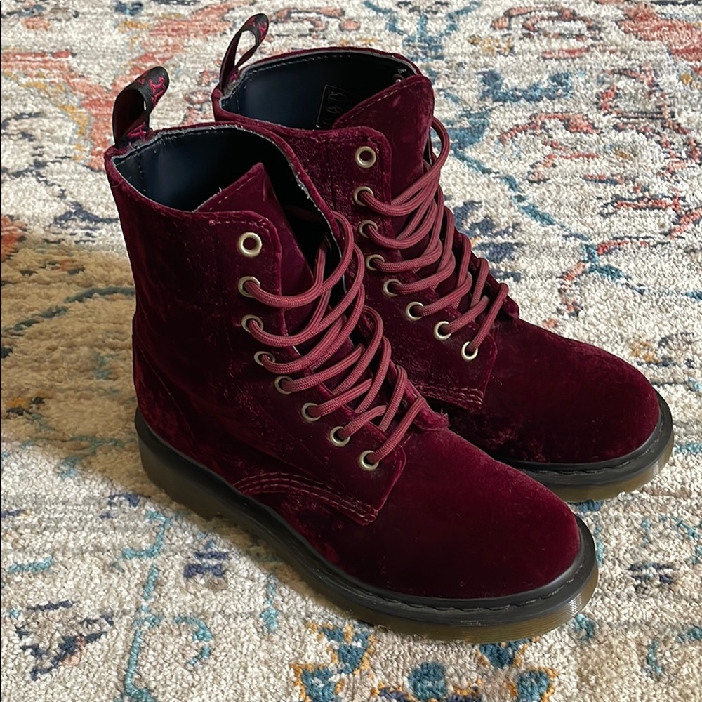 Dr. Martens Deep Red Velvet Lace-Up Boots